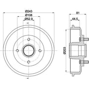 Mintex Brake Drum Assembly Rear fits Ford Focus I 1998-2005 1.4 1.6 1.8 2.0