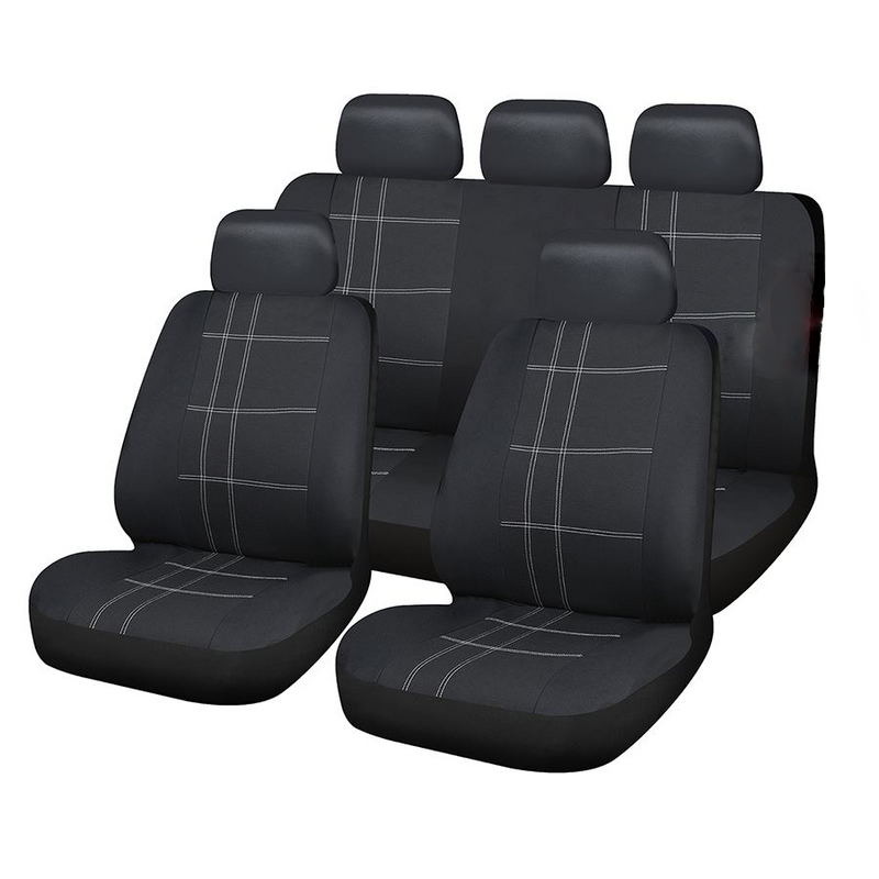 Sakura Seat Covers Checks Full Set includes Head Rest, Black/ White Sakura  - Dynamic Drive