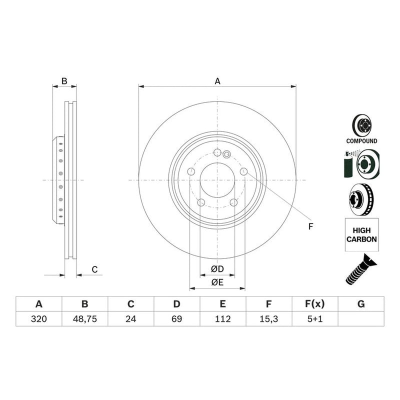 Bosch 2 x Vented Brake Discs