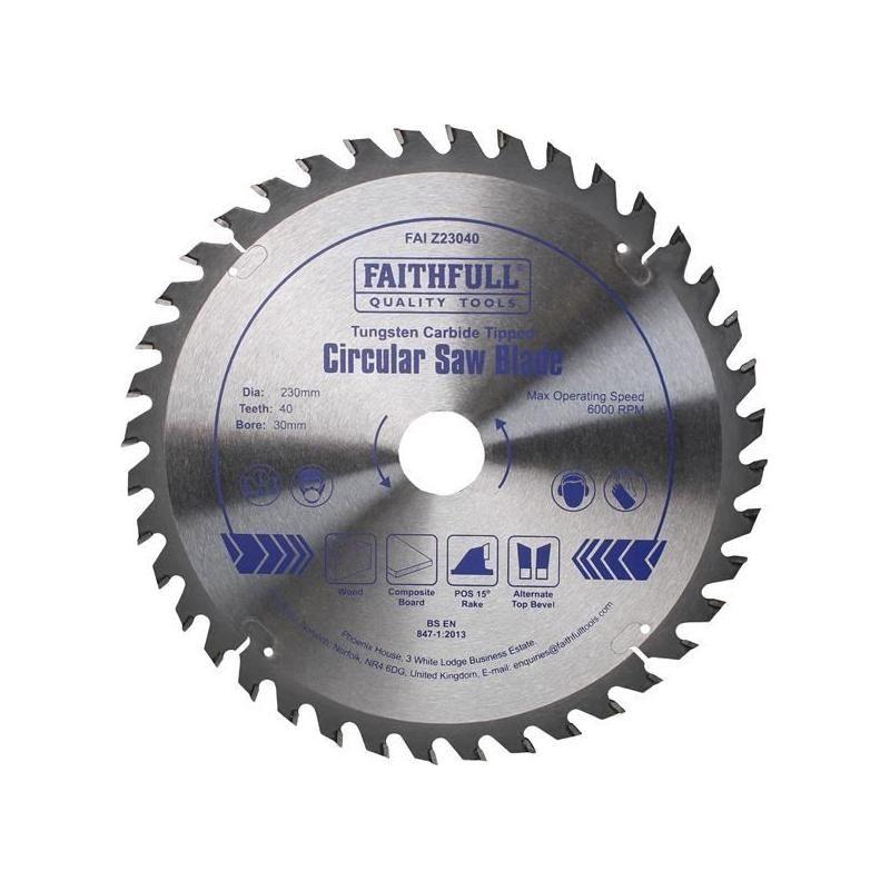 Faithfull TCT Circular Saw Blade 230 x 30mm x 40T POS Faithfull - NN4 Online