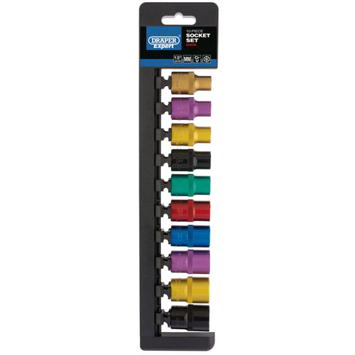 Draper Metric Coloured Socket Set, 1/2" Sq. Dr. (10 Piece) 50493 Draper - Dynamic Drive