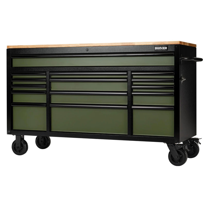 BUNKER 15 Drawer Workbench Roller Tool Cabinet, 61", Green - B100-61GR/FSC - image 1