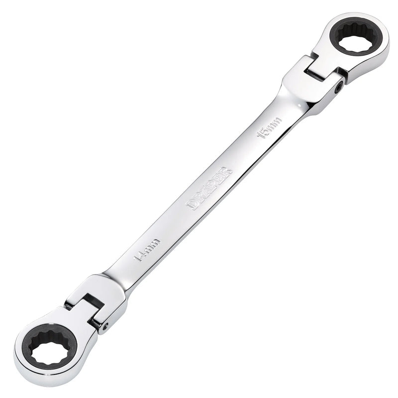 Draper HI-TORQ® Metric Flexible Head Double Ring Ratchet Spanner, 14 x 15mm - image 1