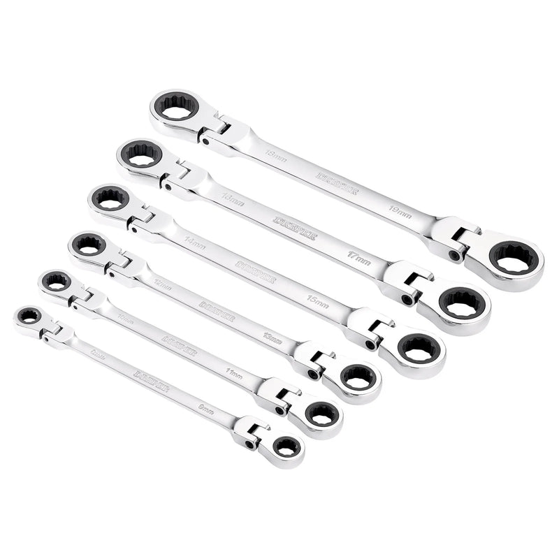 Draper HI-TORQ® Metric Flexible Head Double Ring Ratchet Spanner Set (6 Piece) - image 1