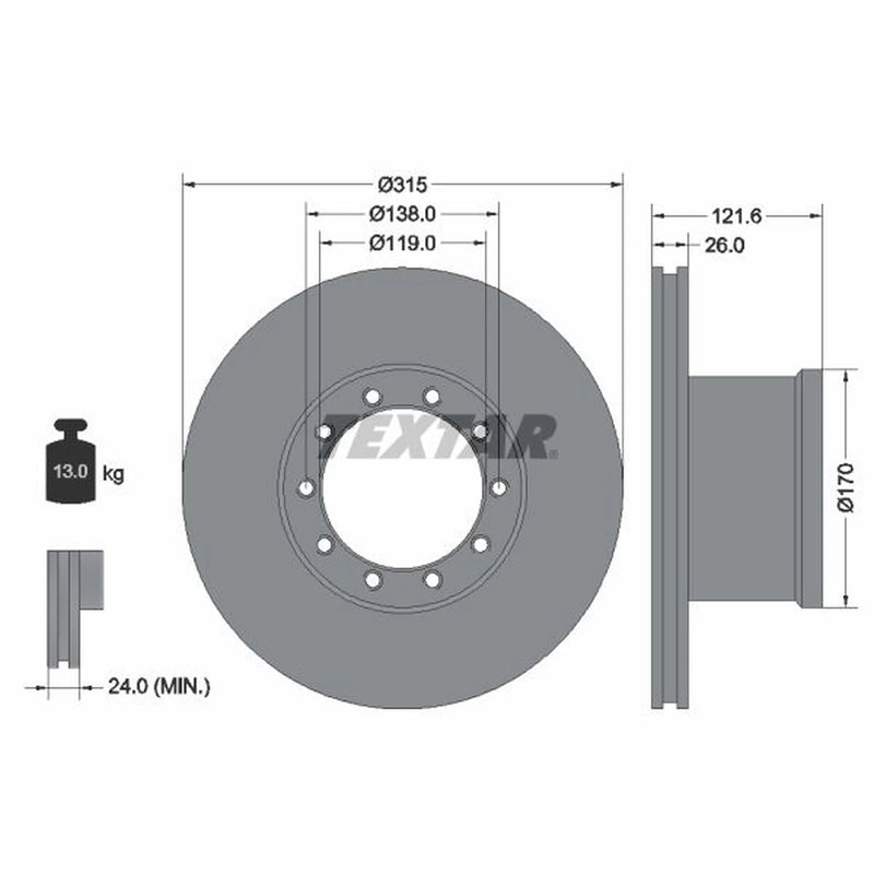Textar 2 x Internally Vented Brake Discs 93084100
