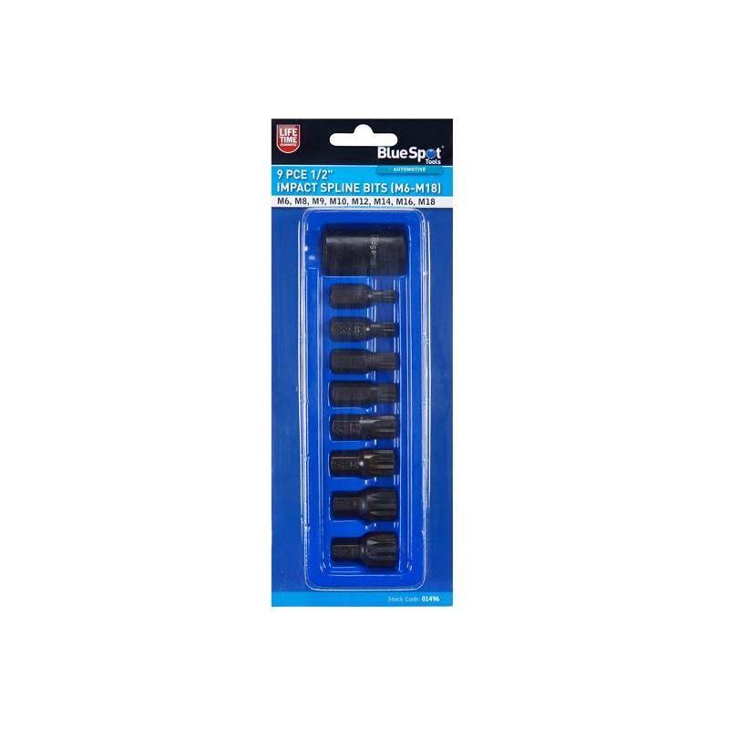 Bluespot Tools 1/2in Impact Spline Bit Set, 9 Piece BlueSpot Tools - Dynamic Drive