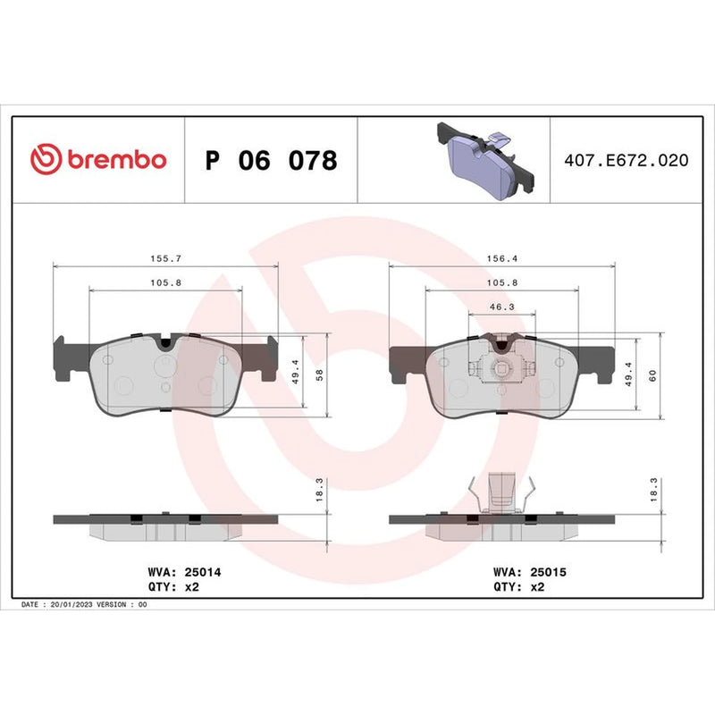 Brembo 4 x Front Brake Pad Set fits BMW 1 Sports Hatch 2011-2019