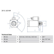 Bosch Starter Motor 24V 4kW 9 Teeth