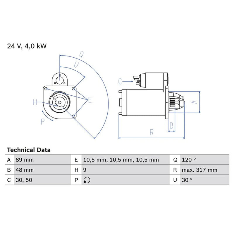 Bosch Starter Motor 24V 4kW 9 Teeth