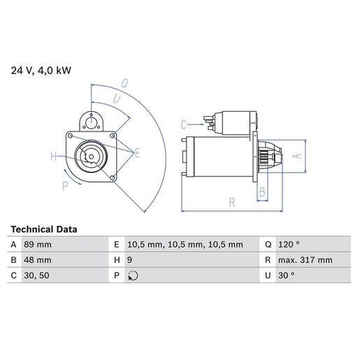 Bosch Starter Motor 24V 4kW 9 Teeth