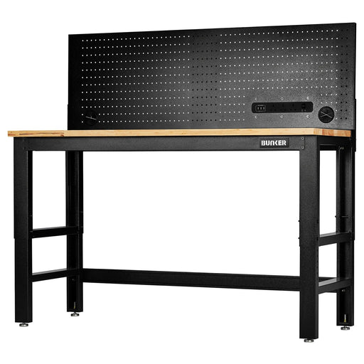 bunker® Workbench with Hardwood Worktop and Power pegboard 1550-1830mm - image 1