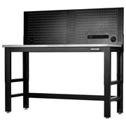 bunker® Workbench with Stainless Steel Worktop and Power pegboard 1550-1830mm - image 1