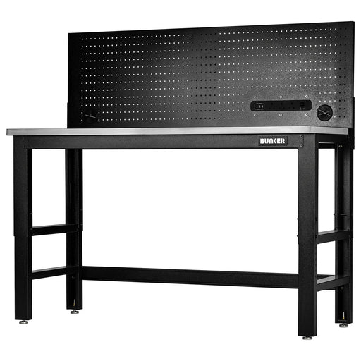 bunker® Workbench with Stainless Steel Worktop and Power pegboard 1550-1830mm - image 1