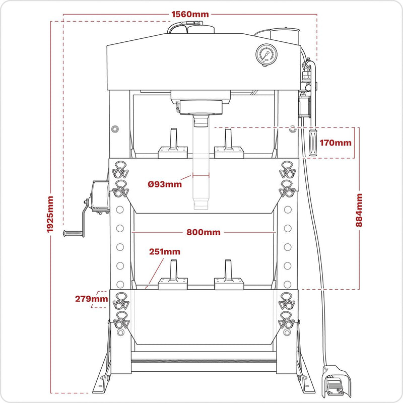 Sealey Premier Premier Air/Hydraulic Floor Type Press with Foot Pedal 75 Tonne Sealey Premier - Dynamic Drive