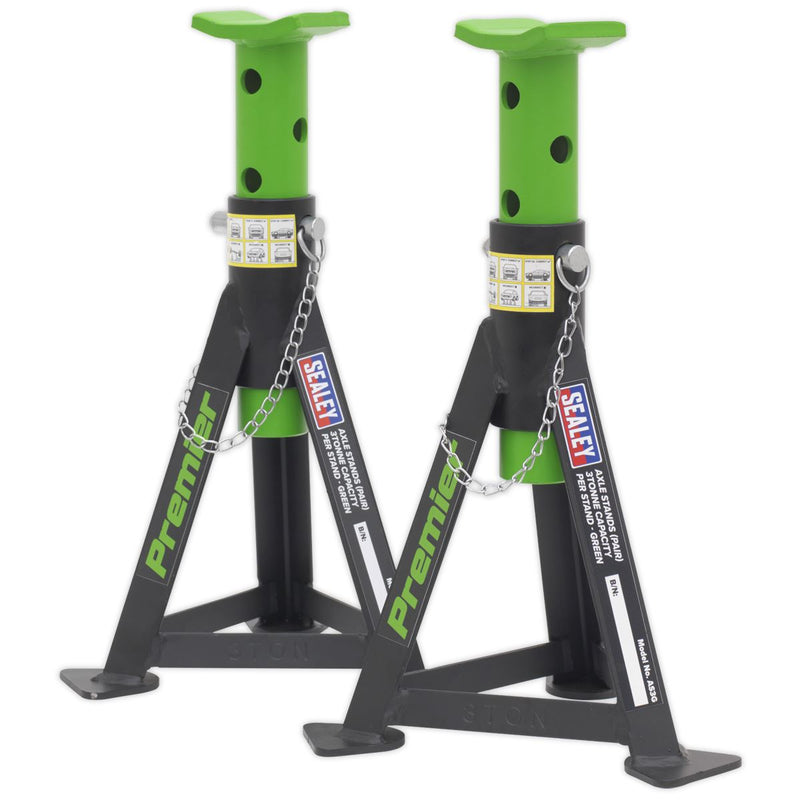 Sealey AXLe Stands (Pair) 3 Tonne Capacity per Stand Green AS3G Sealey - Dynamic Drive