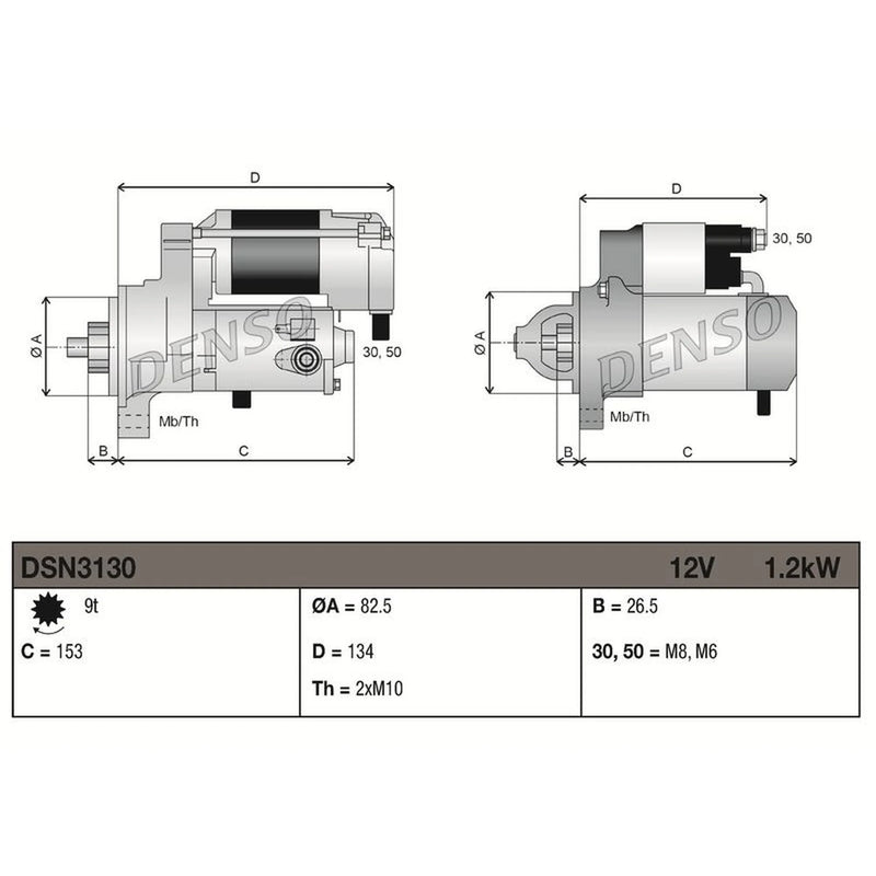 Denso Starter Motor 12V 1.2kW 9 Teeth fits Mercedes-Benz 124 1992-1993