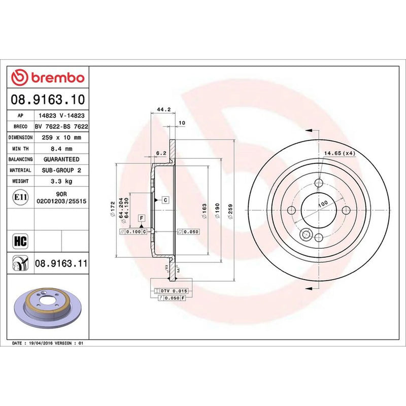 Brembo Rear Brake Solid Discs & Pads fits Mini Mini 2001-2008