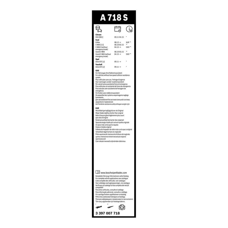 Bosch Aerotwin Wiper Blade Set 725mm + 625mm — A718S fits Citroën DS5 2011-2015