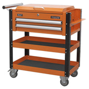 Sealey HD Mobile Tool & Parts Trolley 2 Drawer & Locking Top Orange AP760MO Sealey  - Dynamic Drive