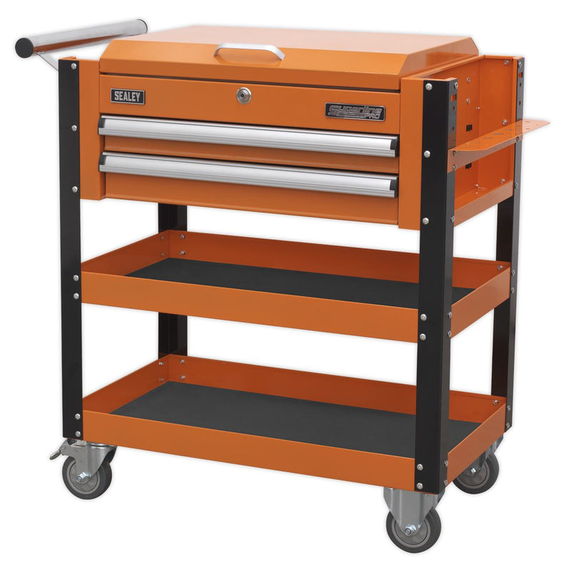 Sealey HD Mobile Tool & Parts Trolley 2 Drawer & Locking Top Orange AP760MO Sealey  - Dynamic Drive