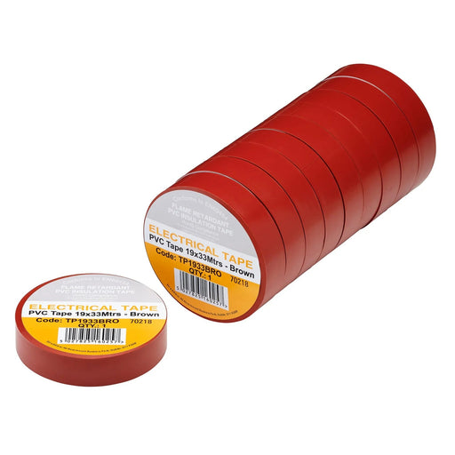 Non-Branded Brown PVC Electrical Insulation Tape, 19mm x 33m (Pack of 10) - image 1