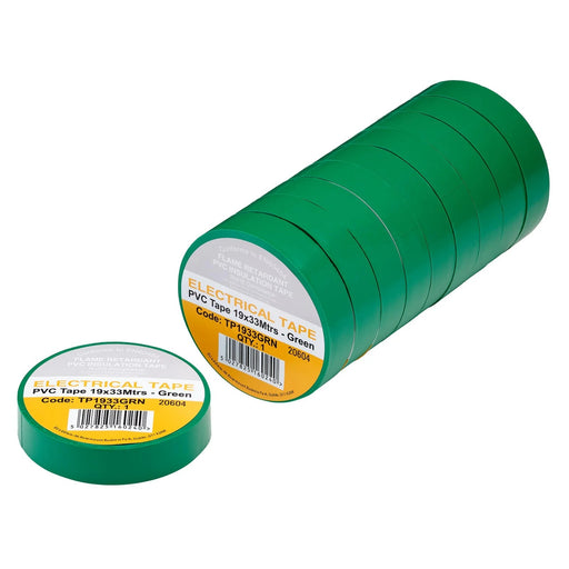 Non-Branded Green PVC Electrical Insulation Tape, 19mm x 33m (Pack of 10) - image 1