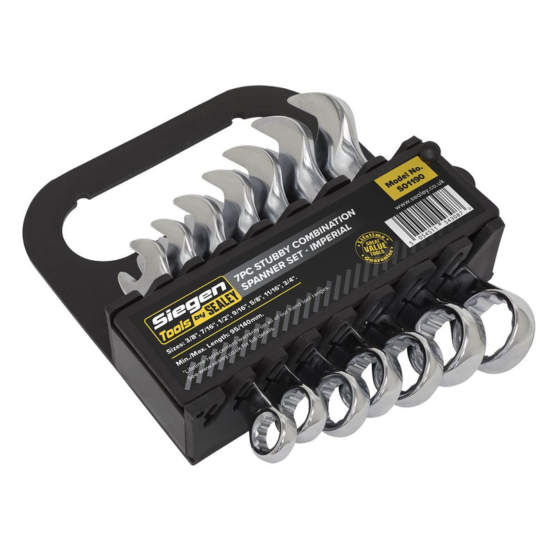 Seigen by Sealey Combination Spanner Set 7pc Stubby Imperial S01190 Seigen by Sealey  - Dynamic Drive