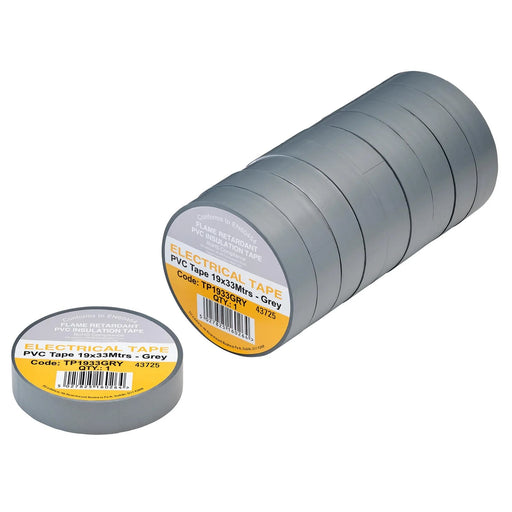 Non-Branded Grey PVC Electrical Insulation Tape, 19mm x 33m (Pack of 10) - image 1