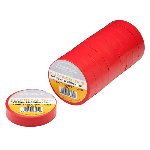 Non-Branded Red PVC Electrical Insulation Tape, 19mm x 33m (Pack of 10) - image 1