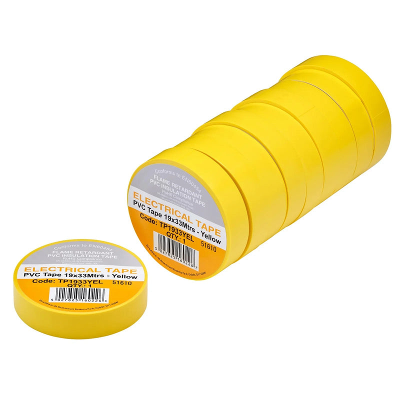 Non-Branded Yellow PVC Electrical Insulation Tape, 19mm x 33m (Pack of 10) - image 1