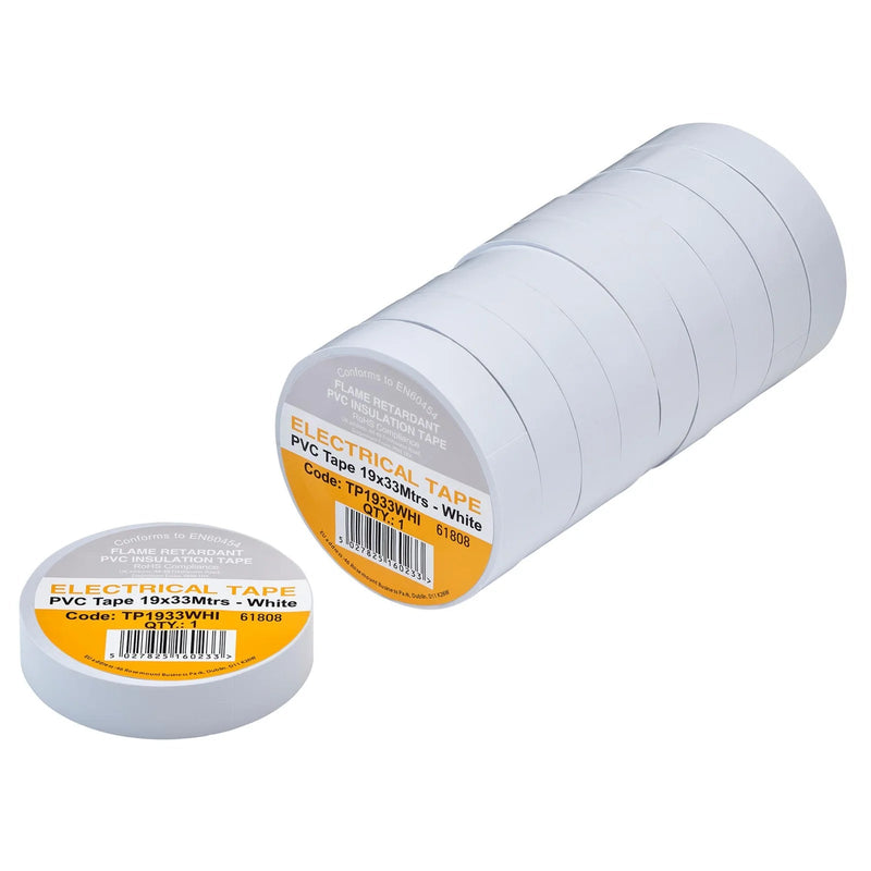 Non-Branded White PVC Electrical Insulation Tape, 19mm x 33m (Pack of 10) - image 1
