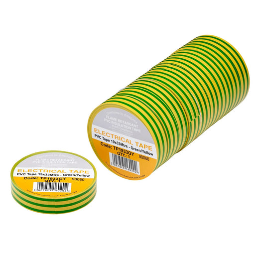 Non-Branded Green/Yellow PVC Electrical Insulation Tape, 19mm x 33m (Pack of 10) - image 1
