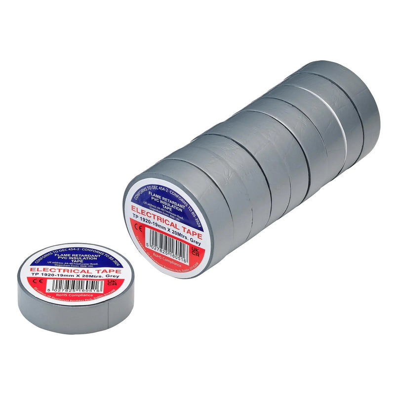 Non-Branded Grey PVC Electrical Insulation Tape, 19mm x 20m (Pack of 10) - image 1