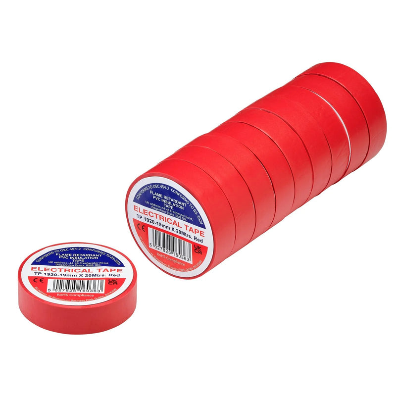 Non-Branded Red PVC Electrical Insulation Tape, 19mm x 20m (Pack of 10) - image 1