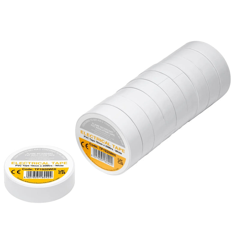 Non-Branded White PVC Electrical Insulation Tape, 19mm x 20m (Pack of 10) - image 1