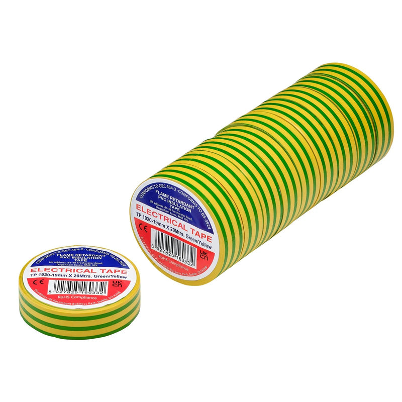 Non-Branded Green/Yellow PVC Electrical Insulation Tape, 19mm x 20m (Pack of 10) - image 1