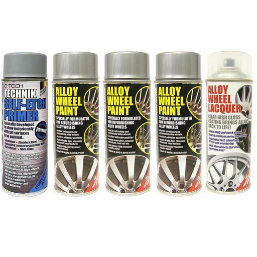 E-Tech 3x Metallic Silver 1x Lacquer 1x Etch Primer Car Alloy Wheel Spray Paint E-Tech - Dynamic Drive