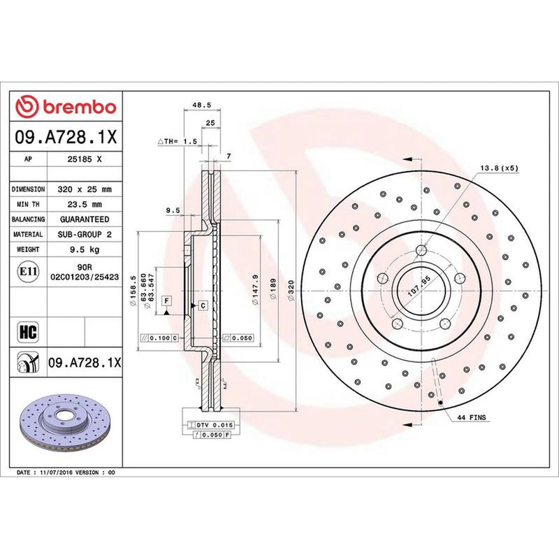 Brembo 2 x Perforated/Vented Front Brake Discs 09.A728.1X-x2