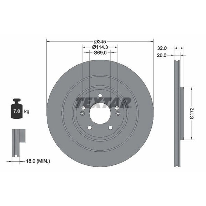 Textar 2 x Vented Rear Brake Discs 92349403-x2
