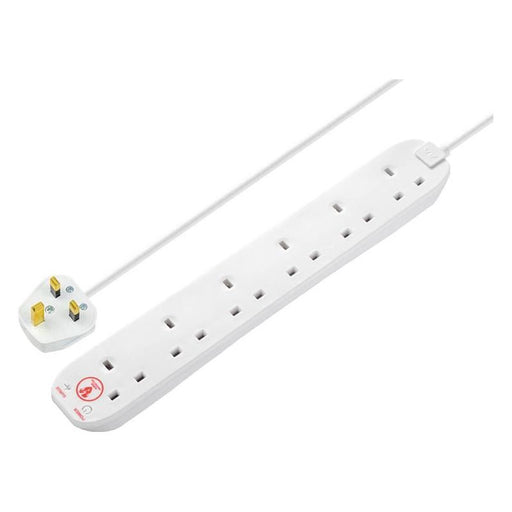 Masterplug Extension Lead 240V 6-Gang 13A White Surge Protected 2m Masterplug - Dynamic Drive