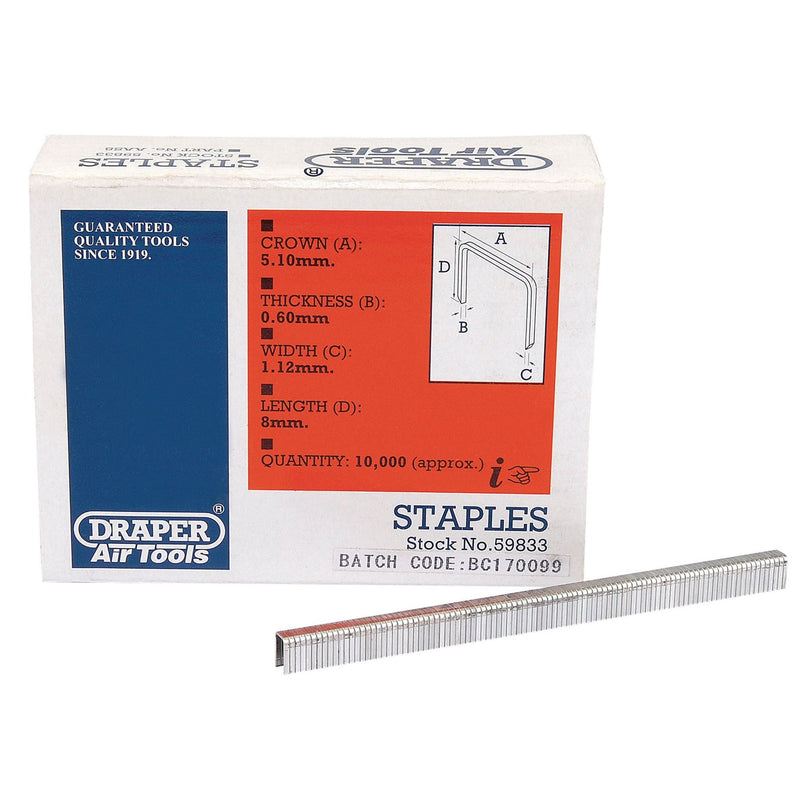 Draper Staples, 8mm (Pack of 10000) 59833 Draper - Dynamic Drive