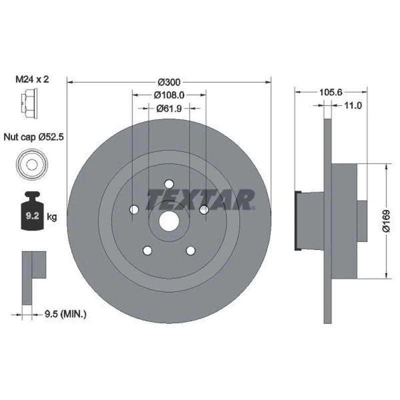 Textar 2 x Solid Rear Brake Discs 92252903-x2