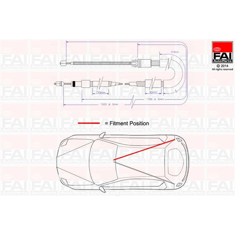 FAI Handbrake Cable Right Rear fits Citroën Xsara 1997-2005 1.4 1.6 1.8 1.9 2.0