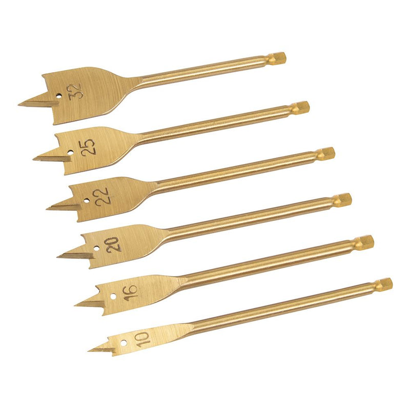 Silverline Titanium-Coated Flat Bit Set 6pce 10 - 32mm Silverline - Dynamic Drive