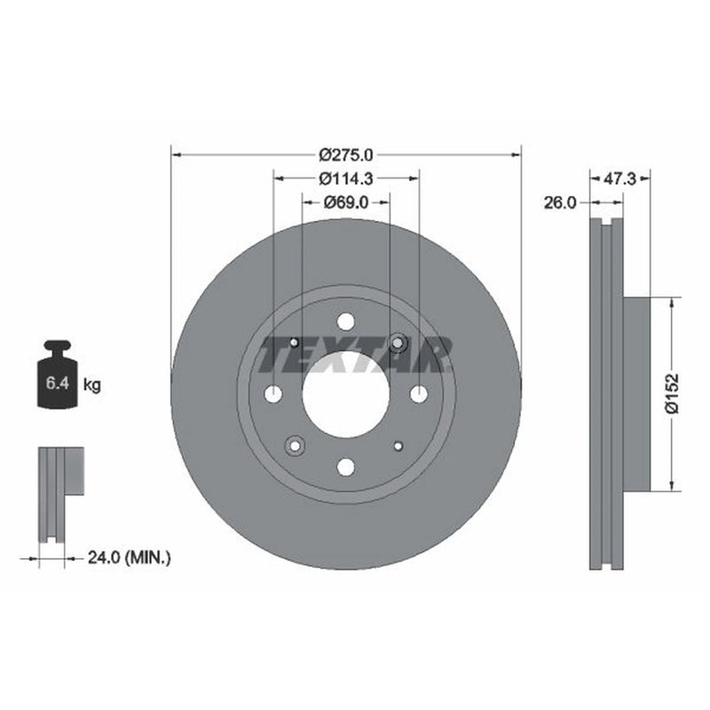 Textar 2 x Vented Front Brake Discs 92136700
