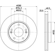Mintex 2 x Vented Front Brake Discs MDC3215C-x2
