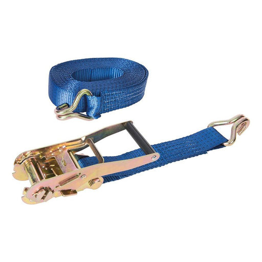 Silverline Ratchet Tie Down Strap J-Hook 8m x 50mm Rated 1700kg Capacity 3400kg Silverline - Dynamic Drive