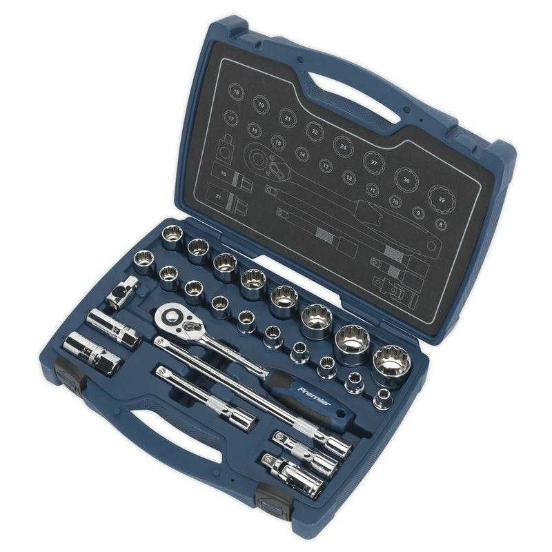 Sealey Socket Set 26pc 1/2"Sq Drive 12pt WallDrive® Metric Sealey - Dynamic Drive