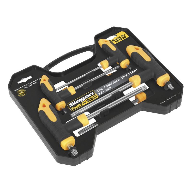 Siegen 8pc T-Handle Trx Star Security Torx Key Set T10-T50 T-Bar Comfort Grip Siegen  - Dynamic Drive
