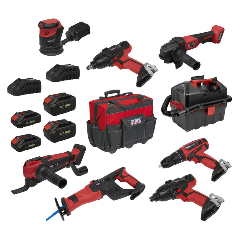 Sealey 8 x SV20 Series Cordless Power Tool Kit 20V with 4 Batteries